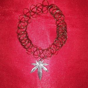 Marijuana leaf tattoo choker style necklace